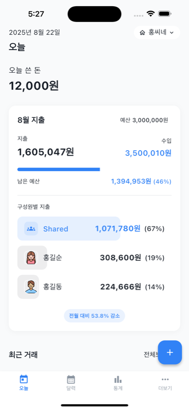 다함께 가계부 메인 화면